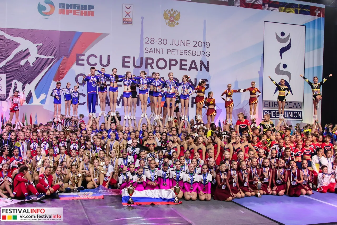 Все участники на сцене во время торжественного момента чемпионата