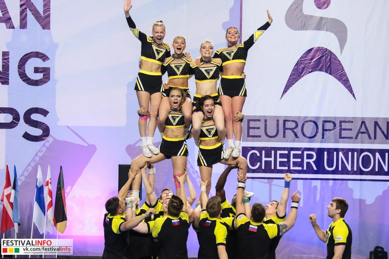 Пирамида чёрно-жёлтой команды в галерее акробатических выступлений