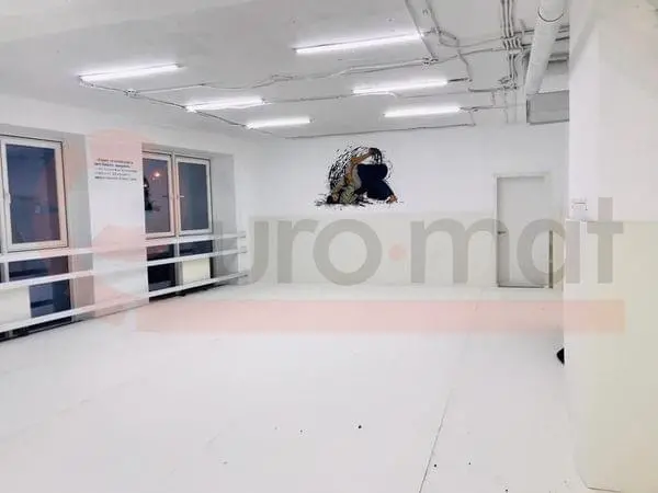 Зал единоборств с белыми ролл-матами и граффити дзюдоиста на стене, СК Roniks Красногорск