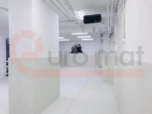 Вид из коридора на зал с белыми ролл-матами и росписью дзюдо на стене, Красногорск