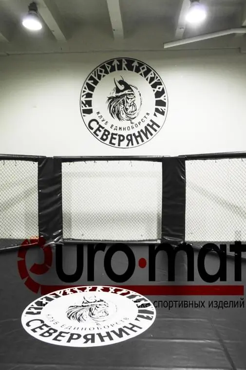 Чёрное виниловое покрытие с логотипом клуба Северянин внутри октагона ММА