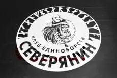 Логотип клуба Северянин на чёрном виниловом покрытии октагона крупным планом