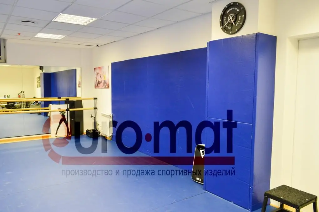 Стеновые протекторы с обшивкой колонны и зеркалом в зале FIT'N'FIGHT