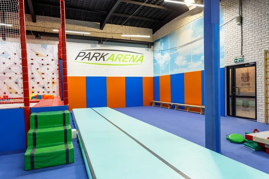 Park Arena логотип на стене, синие и оранжевые протекторы, аэродорожка, роспись неба на потолке