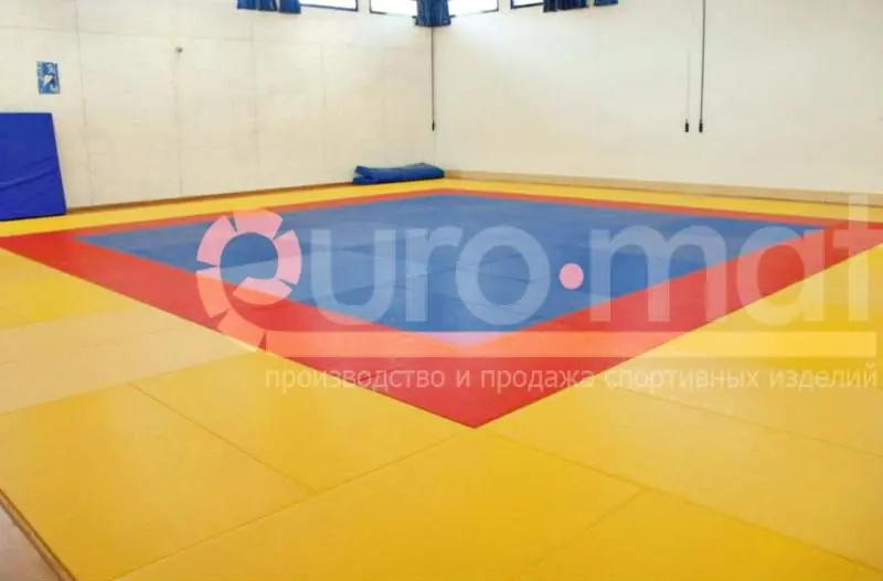 Жёлто-красно-синие татами для дзюдо в зале ДЮСШ Казахстана