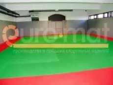 Зелёно-красные татами в зале для дзюдо с классической разметкой